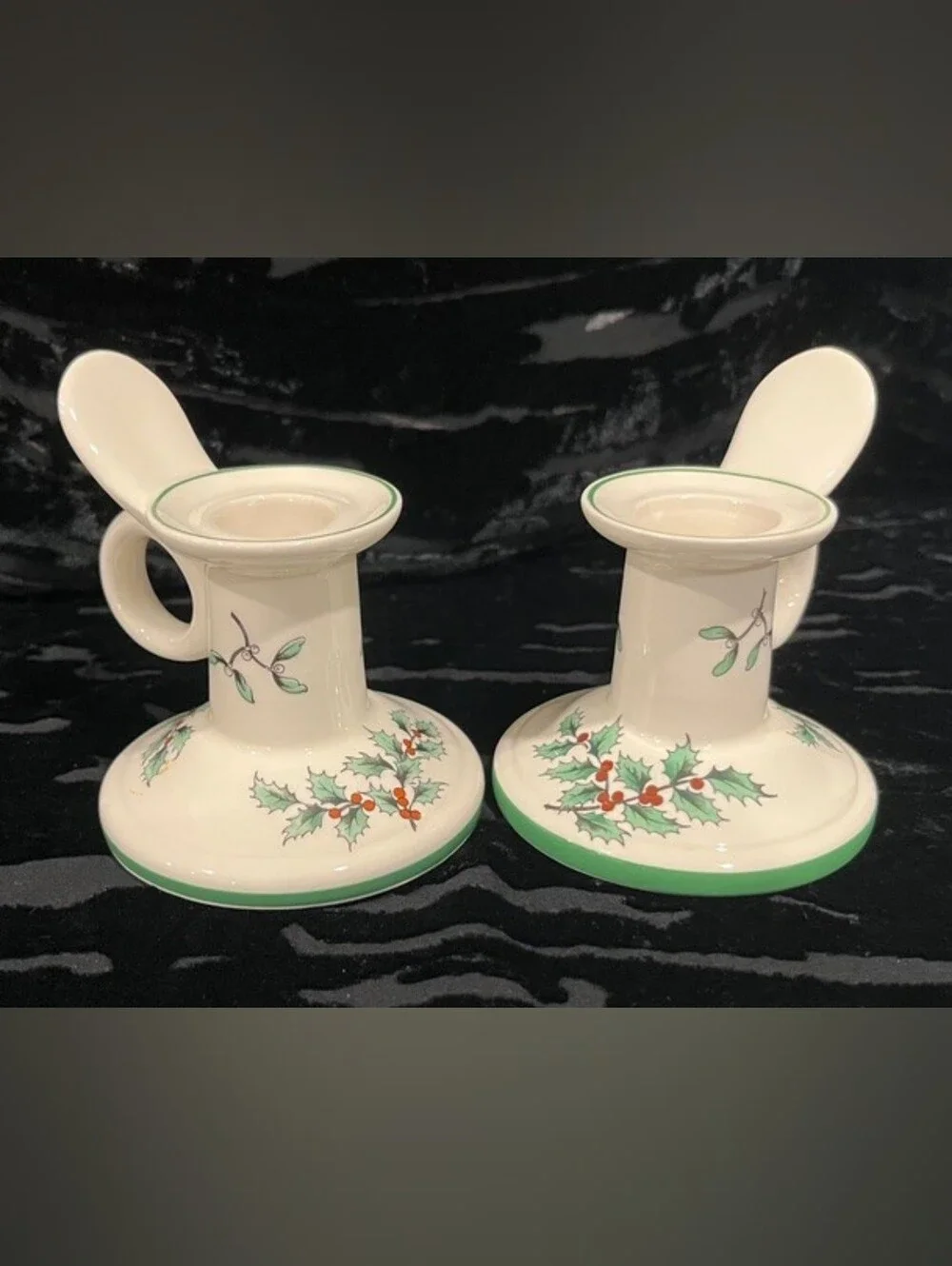 Vintage Spode Christmas Handled Chamberstick Candle Holders Made In England
